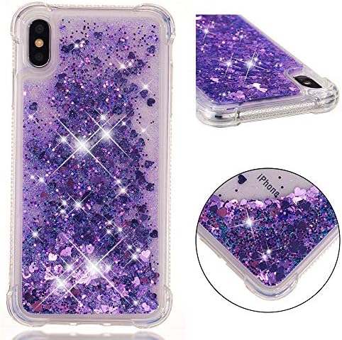 Love Sound Case for iPhone XS Max, Flowing Liquid Floating Fashion Bling Glitter Love Heart Soft TPU Bumper Shockproof Protective Phone Case Cover for Apple iPhone XS Max 6.5 Inch 2018 (Deep Purple)