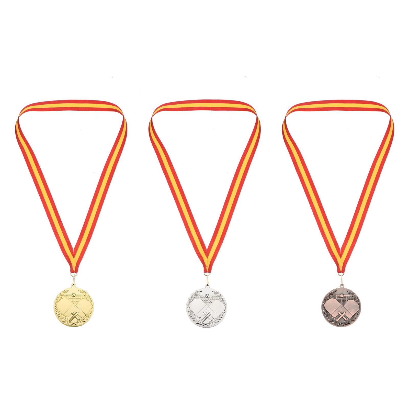 M METERXITY 3 Pack Ping Pong Medals - Table Tennis Award Medals Winner Gold Prizes with Neck Ribbon for Game Party Competition Activities (2.7 Inch, 3 Colors)