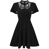 Allegra K Gothic Dress for Women Halloween Party Dress with Lace Mock Neck A-Line Vintage Cocktail Dresses