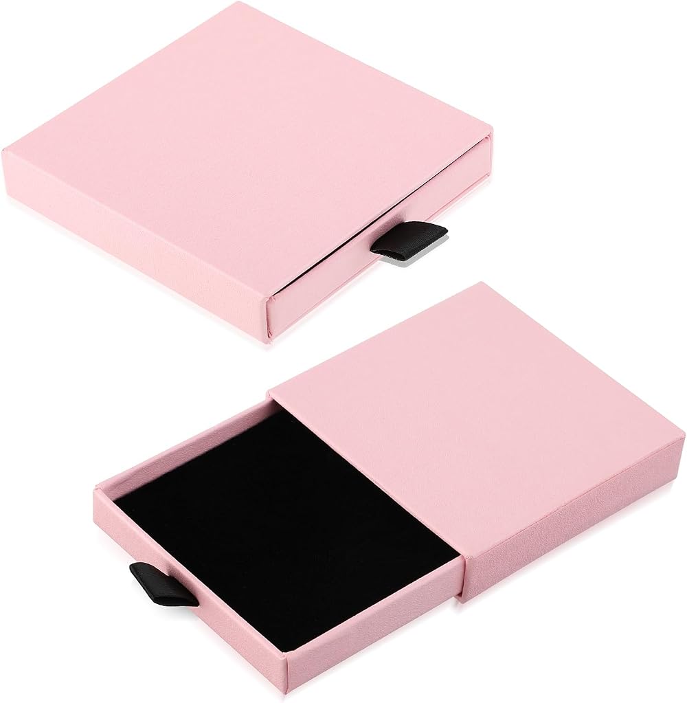 Yolev 2Pcs Pink Kraft Jewelry Gift Box 8x7.5x1.85cm Square Organizer