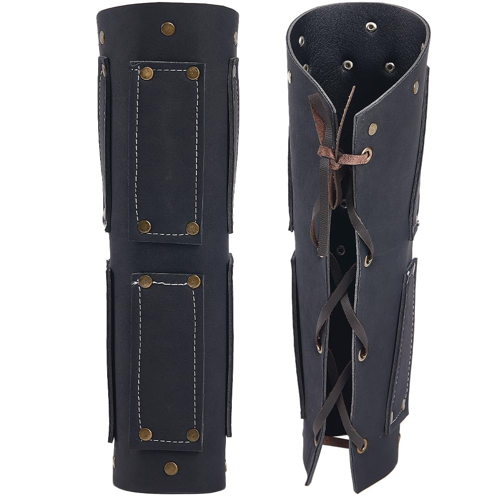 GORGECRAFT 2PCS Black Archery Bracers Nordic Renaissance Leather Arm Guards Retro Leather Gauntlet Wristband Suede imitation leather Cloth Decoration Arm Armor Cuff for LARP Knight Cosplay Costumes