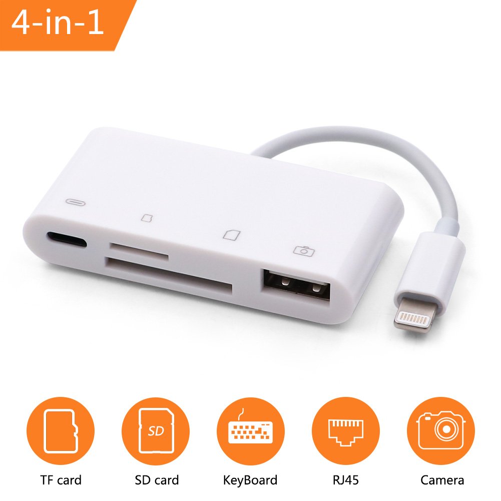 4 in 1 SD Card Reader,High Speed SD/TF Card Reader with USB 2.0 OTG Interface Adapter Cable for iPhone & iPad & Camera Viewer