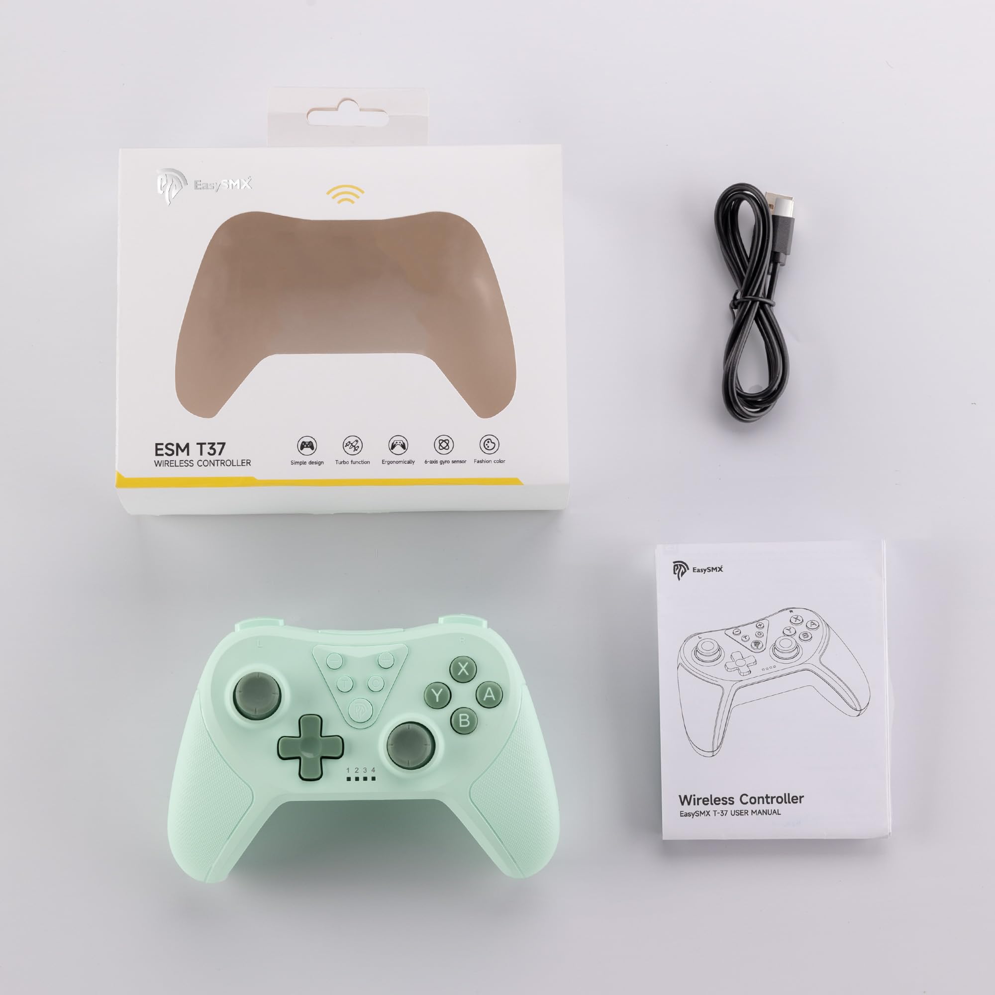 EasySMX Wireless Pro Controller for Switch/Switch Lite/Switch OLED, T37 Wireless Switch Controller with 6-Axis Gyro, Motion Support, Adjustable Dual Turbo, Enhanced Switch Remote Gamepad