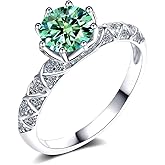 1.0ct Teal Moissanite Eternity Ring for Women - 18K White Gold Plated S925 Silver Classic Wedding Jewelry with Gift Box