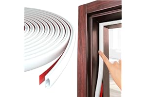 ESUFEIR 26Feet Door Weather Stripping Door Seal Strip,Self-Adhesive Rubber Door Insulation Weather Strip for Window and Door Soundproofing D Shape,Weatherstripping for Door Frame Gap Blocker(White)