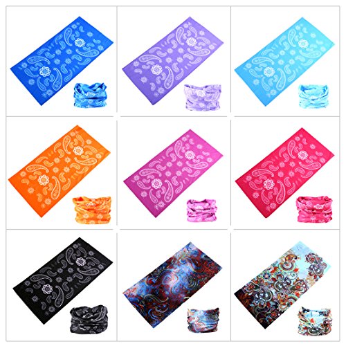 9PCS Outdoor Headscarves, Womens and Mens Headband Headwear (Colorful Paisely)