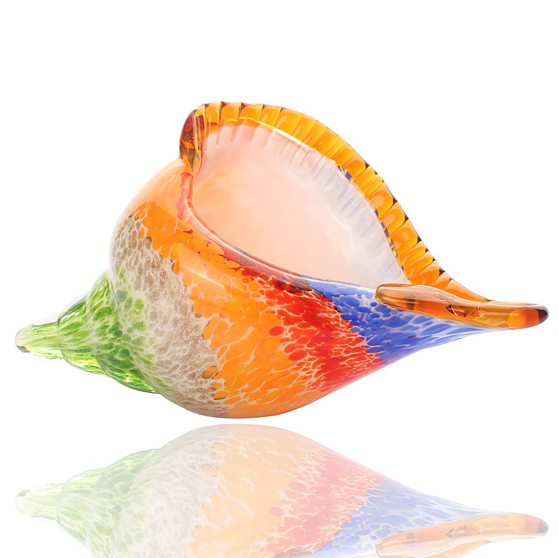 BONAKULA Rainbow Murano Art Glass Sea Shell Hand Blown Glass Conch Figurine Paperweight Sculpture Home Decoration Wedding Ornament (Colorful)