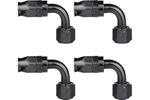 VehiMata 10AN PTFE Fuel Hose End Joint Fitting Adapter 90 Degree 4PCS for PTFE E85 Fuel Line Only Aluminum Black