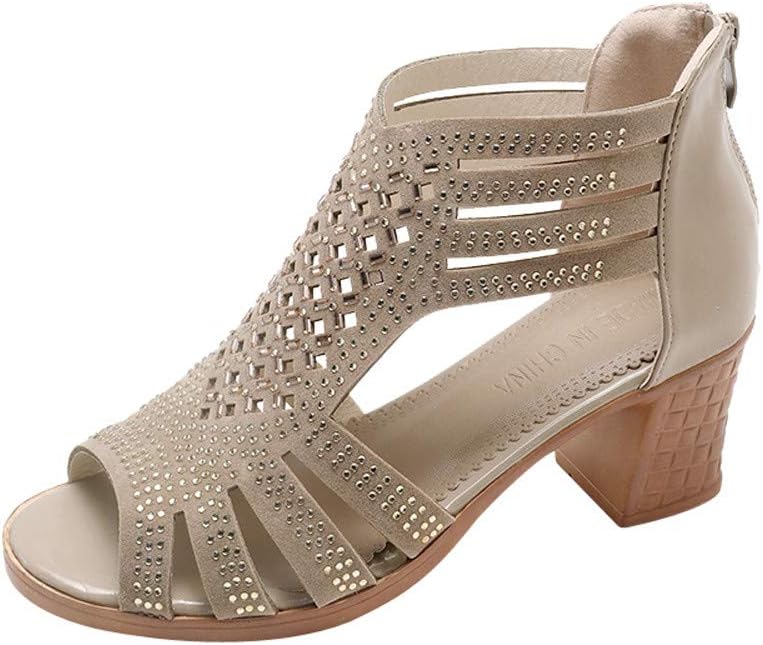 Opinionated Women's Gladiator Wedge Sandal Solid Color Rhinestone Hollow Fish Mouth Wedge Heel Thick Sandals high Heels