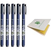 Tombow Fudenosuke Fude Brush Pen Hard (GCD-111) x5 Set, with Original Sticky Notes &ndash; Great for Calligraphy, Art Drawings, Illustration, Manga