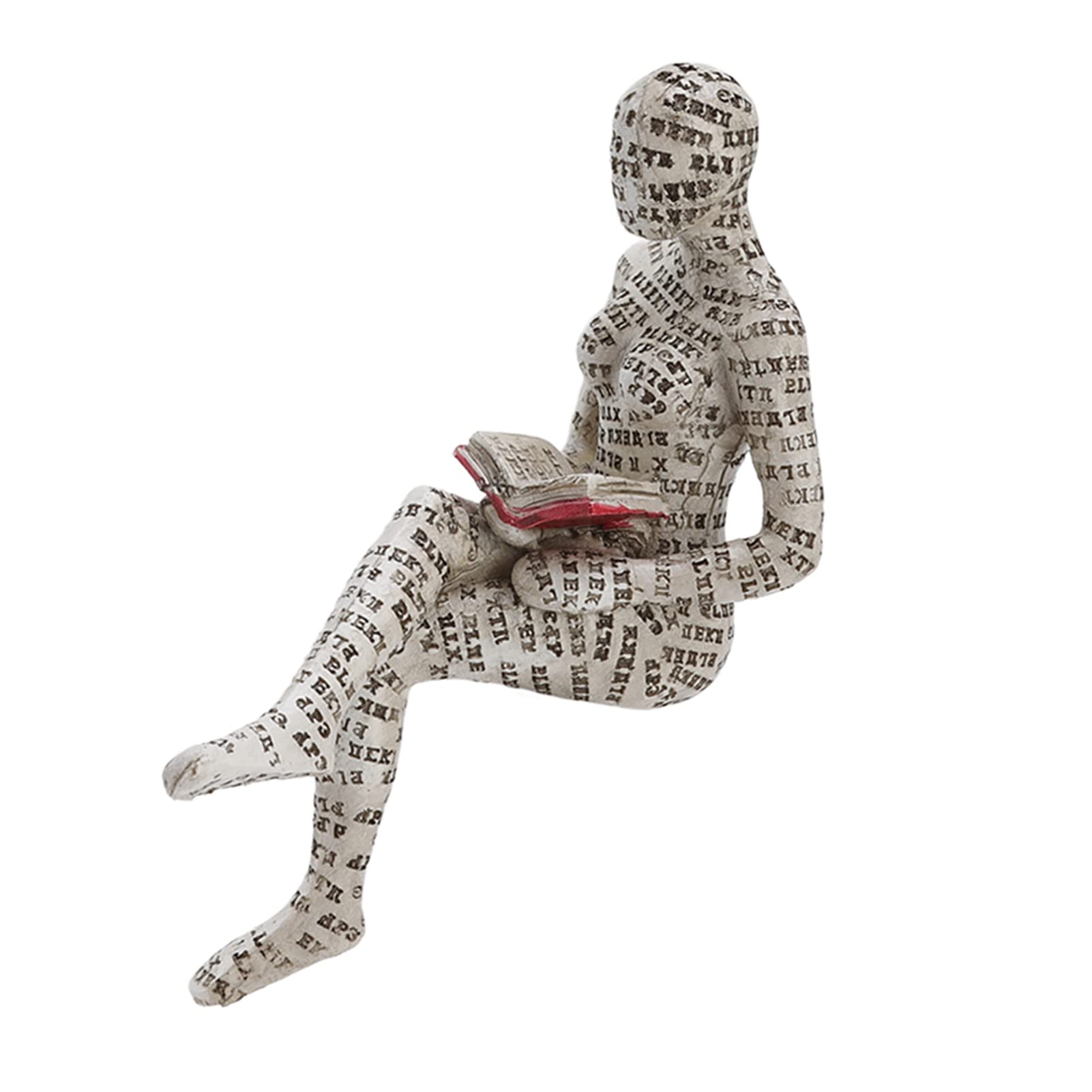 Fdit Reading Woman Figurine Resin Reading Women Thinker Statue Modern Abstract Art Sculpture for Decoration (E)
