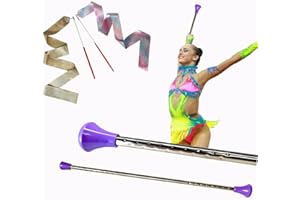 Oiloda 2 Pcs Batons for Twirling and 2 Pcs Dance Ribbons, 21” Twirling Baton Rhythmic Gymnastics Conducting Marching Batons f