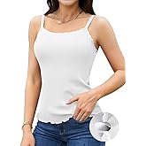 V FOR CITY Women Built-in Bra Camisoles Lace Adjustable Strap Tank Tops Ribbed Cami Undershirts