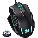 Redragon M908 Impact RGB LED MMO Gaming Mouse with 12 Side Buttons, Optical Wired Ergonomic Mouse with Max 12,400DPI, High Precision, 18 Programmable Macro Shortcuts, Comfort Grip