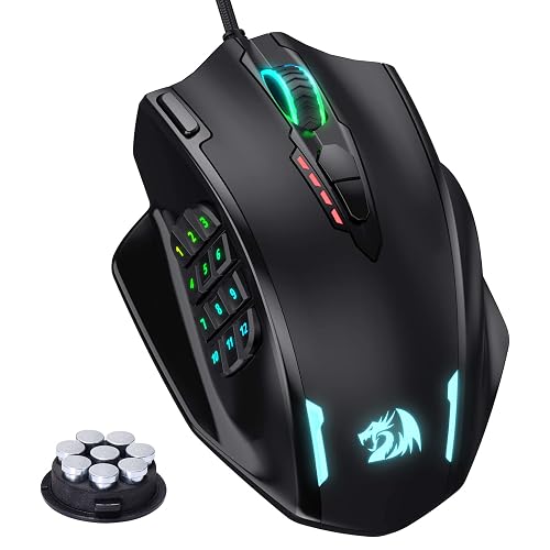 Redragon M908 Impact RGB Gaming Mouse, 12,400 DPI Wired Laser MMO Mouse with High Precision Actuation, 12 Macro Side Buttons and 16.8 Million Customized Breathing Backlight for PC/Laptop