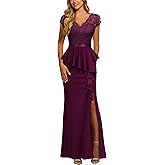MISSMAY Women's Elegant Floral Lace Ruffle Split Cocktail Party Long Dress