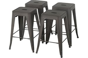 FDW Metal Stools Bar Stools 24 Inch Counter Height Stackable Barstools Indoor Outdoor Patio Furniture Dining Backless Kitchen