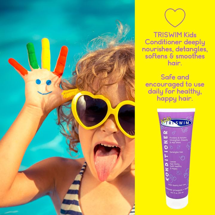 TRISWIM Kids Shampoo & Conditioner Set – 8.5oz Each | Removes Chlorine, Salt Water, Hard Water | Hydrates, Detangles, Restores | Helps Build Strong and Healthy Hair | For Everyday Use