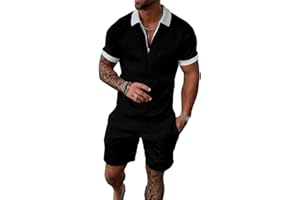 JUDFPIE Men's shorts suit two-piece polo shirt fashion summer sports casual suit men's 1/4 zipper short sleeve