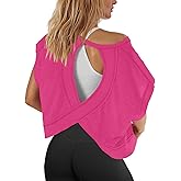 Panadila Womens Open Back Workout Top Oversized Workout T Shirts Backless Athletic Shirt Short Sleeve Baby Tee