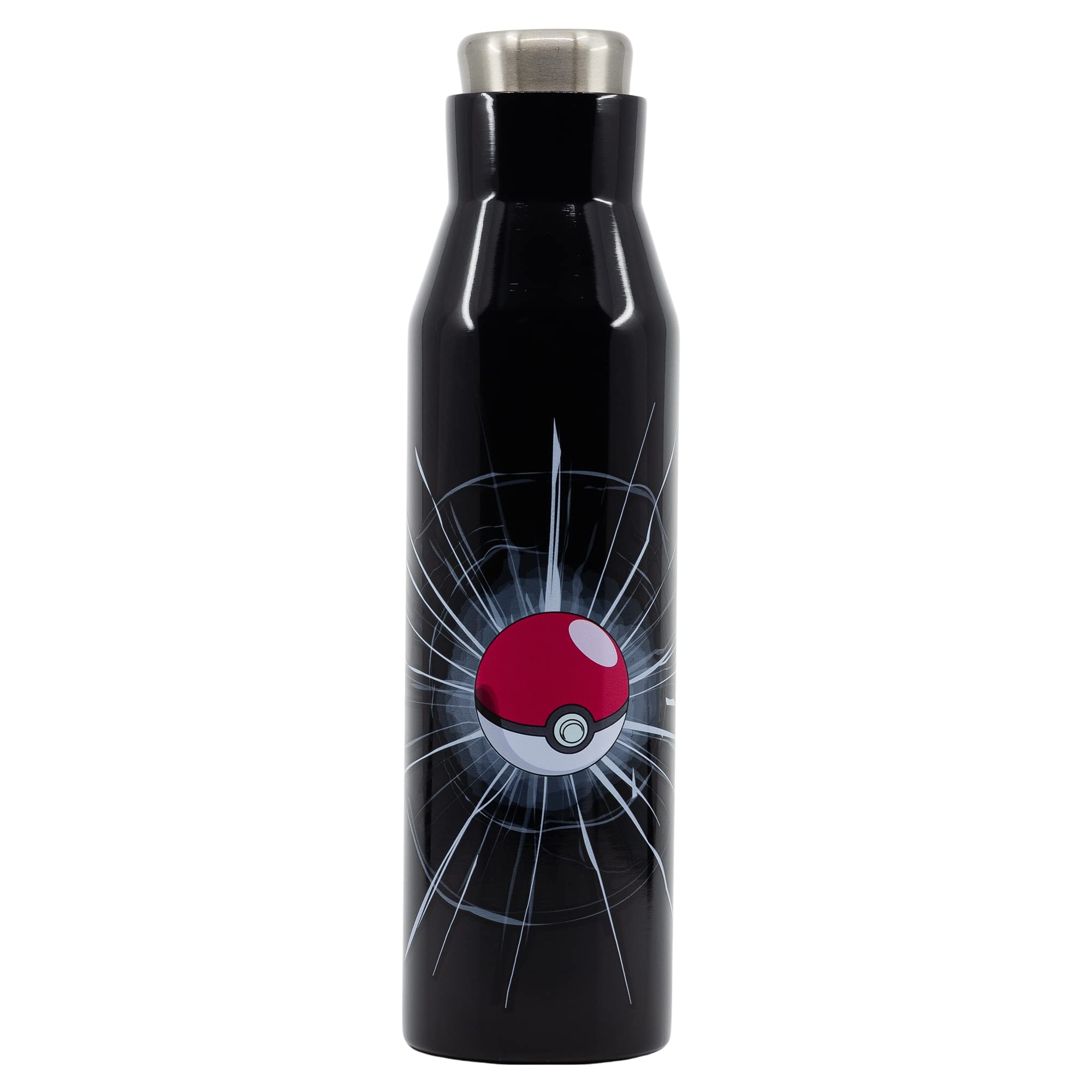 Stor Pokemon Pokeball 580ml Insulated Thermal Bottle for Hot Drinks, Cold Drinks, School, Work, for Kids and Adults, Made from Stainless Steel, BPA Free (Black)