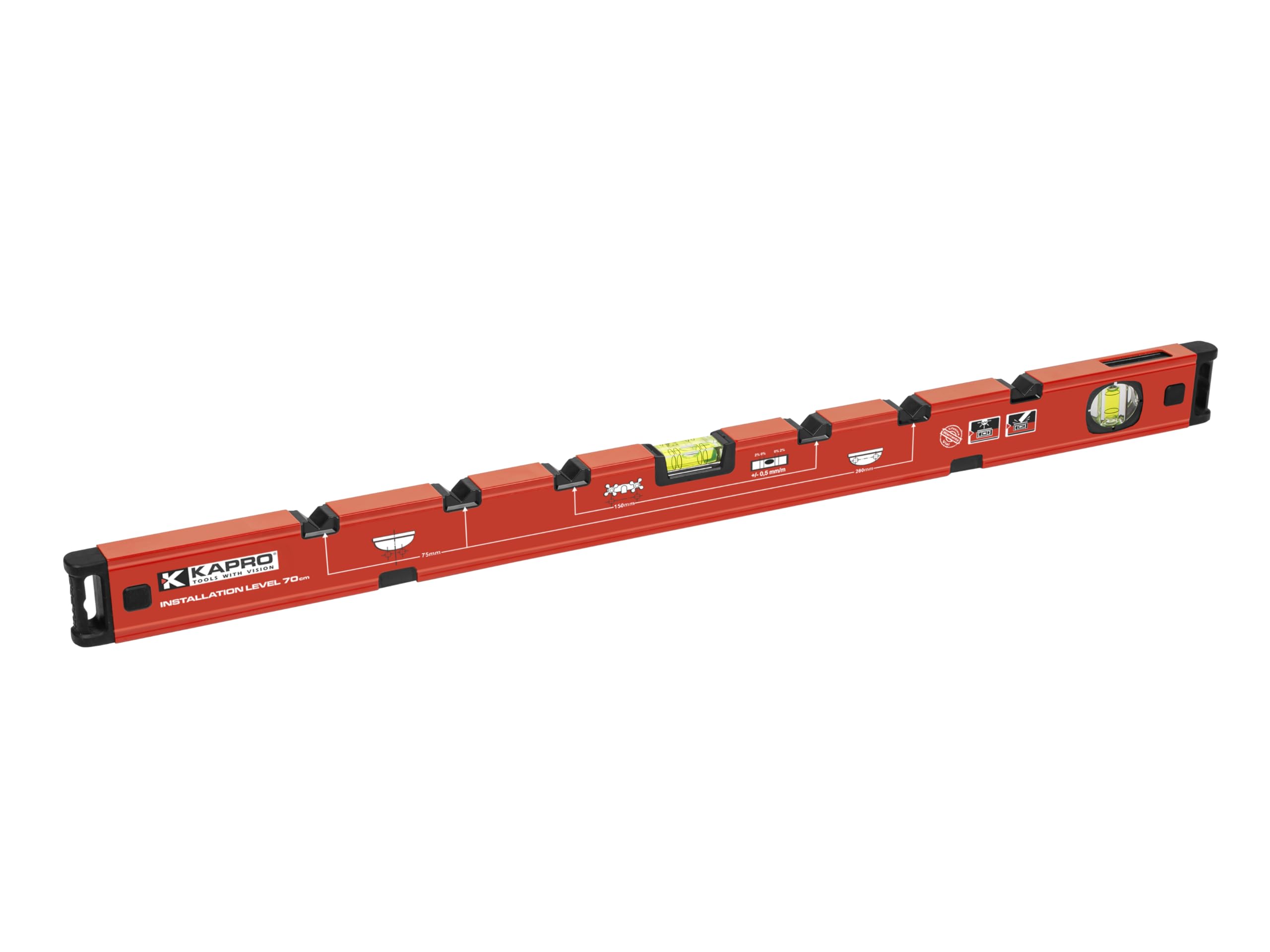 Kapro - 108 Installation Level, 70cm (27.5 in) Professional Spirit Level with Plumb Site Dual-View, Sink/Faucet/Pipe Markers, Shockproof End Caps, Reinforced Aluminum Box Profile