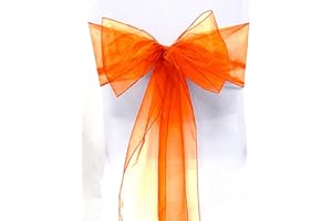 SARVAM FASHION Elegant Organza Chair Sashes Sheer Fabric Sashes for Weddings, Parties, and Special Events – (Pack of 10 Pieces, Orange)