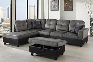SIENWIEY Microfiber Sectional Sofa Set for Living Room Furniture Sets, Taupe L Shaped Couch Chaise and Storage Ottoman with Pack of 2 Toss Pillows for Apartment House(Taupe,Left Facing Chaise)