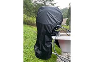 FLYMEI Outboard Motor Cover Fit 20-30 HP Motor, Full Boat Motor Cover Waterproof 600D Heavy Duty Oxford Fabric with PU Coating, Windproof Outboard Engine Hood Covers with Zipper, Universal, Black