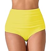 JOYBIK Women’s High Waisted Full Ruched Bikini Swim Bottoms Tummy Control Full Coverage Swimsuit Bottoms