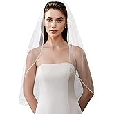 GAODESI Wedding Veil Pearls and Crystals Beaded Edge 1 Tier Fingertip Length Bridal Veil