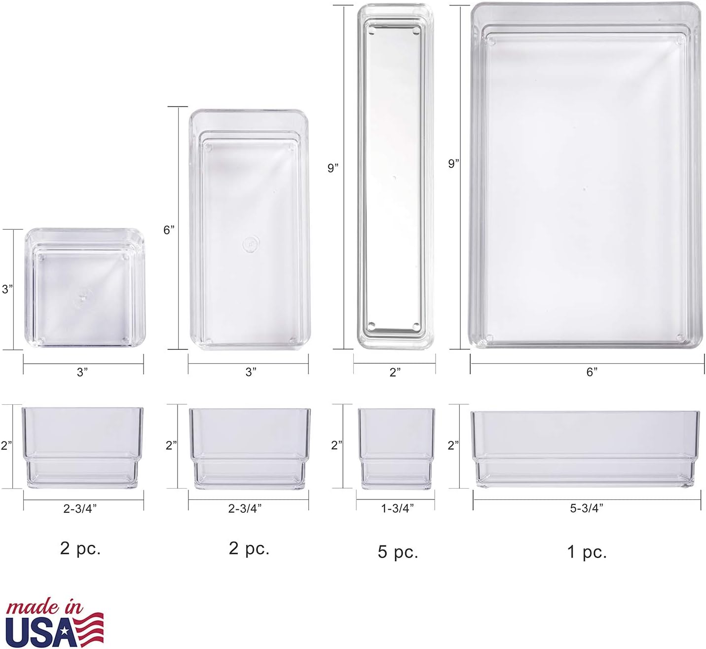 STORi Clear Plastic Makeup & Vanity Drawer Organizers | 10 Piece Set: Home Improvement