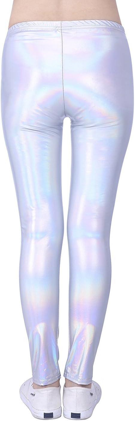 HDE Girls Shiny Wet Look Leggings Kids Liquid Metallic Footless Tights (4T-12): Clothing
