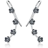 Vintage Rose Flower 925 Sterling Silver Ear Cuff Wrap Earrings for Women Crawler Climber Piercing Hypoallergenic