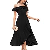 Aupuls Womens Off Shoulder Bridesmaid Dresses for Spring Wedding Guest High Low Ruffle Chiffon Dress for Prom