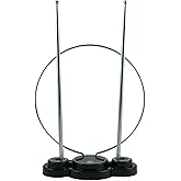 GE Traditional Rabbit Ear HD Digital TV Antenna, Long Range Smart TV Antenna, Extendable 15in Rabbit Ear Dipoles and Ciruclar