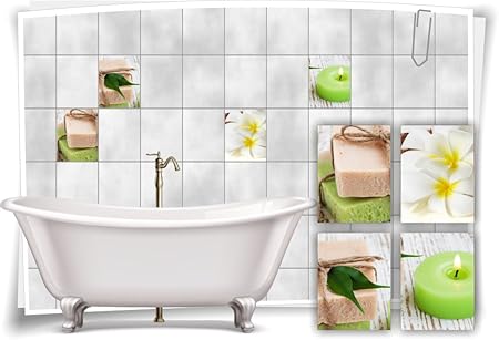 Amazon De Medianlux Fliesenaufkleber Fliesenbild Seife Kerze Salz Deko Wellness Aufkleber Fliesen