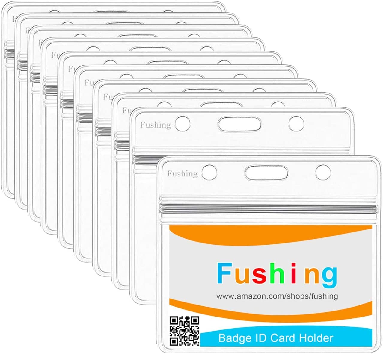 Fushing Pack of 50 Clear Plastic Horizontal Badge Holders, Name Tag Holders, Card Holders