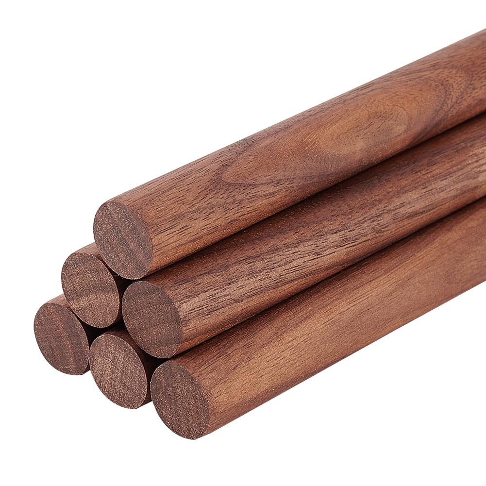 BENECREAT 6PCS 15cmx18mm Walnut Dowel Rod Sticks Unfinished Round Wooden Crafts Sticks for Crafts or DIY Braiding Tapestry