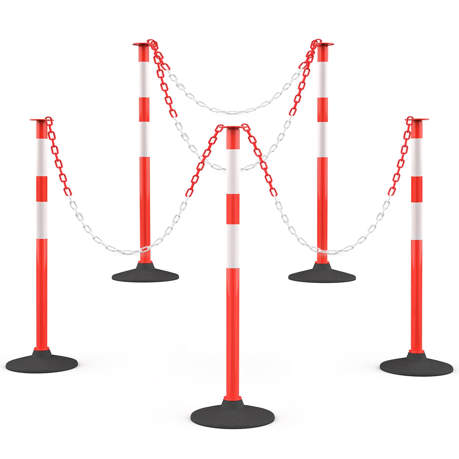 Photo 1 of RoadHero 5 Pack Traffic Delineator Post with Weighted Rubber Base, Portable Orange Safety Barrier Posts Cones with 5 FT Plastic Chain and Reflective Collars for Parking Lots,Construction Events