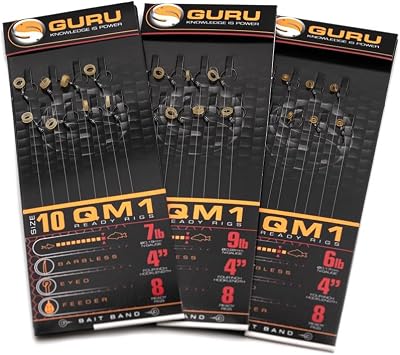 Guru QM1 4-Inch Bait Bands Hair Rig Size 12 9lb Barbless PTFE Hook