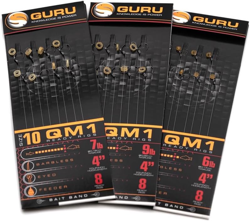 Guru QM1 4-Inch Bait Bands Hair Rig Size 12 9lb Barbless PTFE Hook