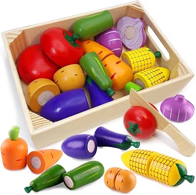 Airlab Wooden Play Food Set for Kids Pretend Kitchen Cutting Fruits Veggies