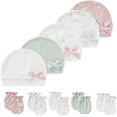 10 Pieces Newborn Baby Cotton Cap and Mitten Sets