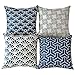 WOMHOPE Set of 4 Colorful Geometric Throw Pillow Covers Decorative Burlap Toss Pillowcases Square Cushion Cases 18 x 18 Inch for Living Room,Couch,Bed (Blue Triangle (Set of 4))