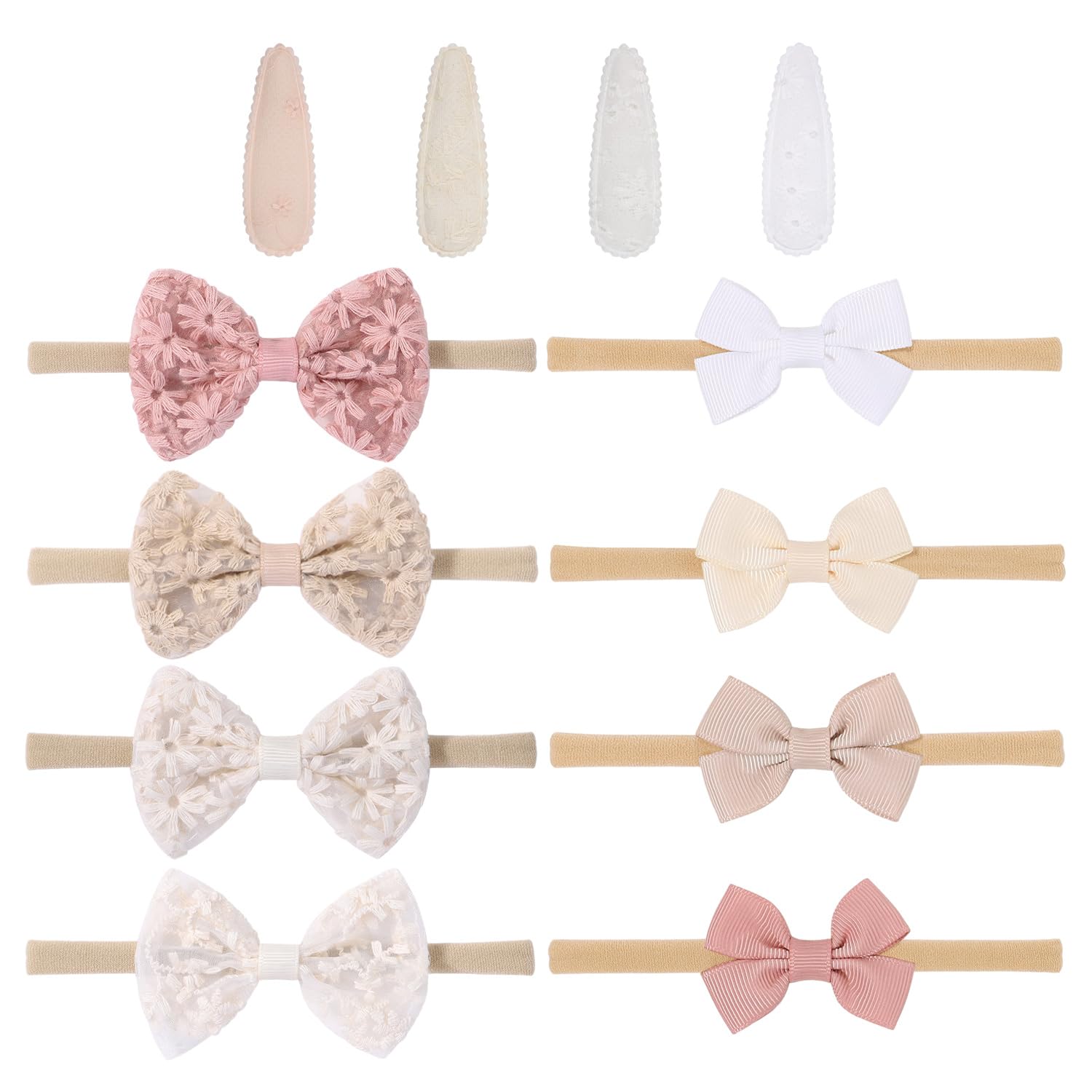 Pack of 12 Toddler Headwear with Bows for Newborns and Babies - Printed Hair Clips and Bands