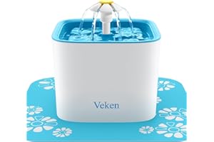 Veken Pet Fountain, 84oz/2.5L Automatic Cat Water Fountain Dog Water Dispenser with 3 Replacement Filters & 1 Silicone Mat for Cats, Dogs, Multiple Pets, Blue