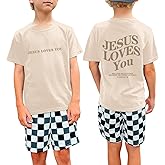 Pairxily Jesus Loves You Christian Shirt for Boys Bible Verse Letter Printed T Shirts Faith Religious Cotton Short Sleeve Top