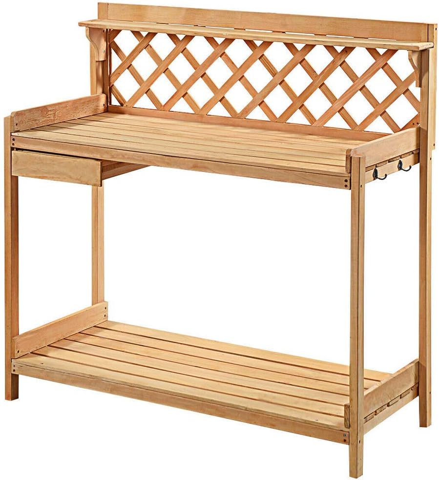 Picotech Wooden Garden Work Bench Table with Storage Drawer | Durable Sturdy Heavy Duty Versatile Lightweight Easy to Clean | For Home Office Outdoor Planting Backyard Patio Flowers Garage Workstation