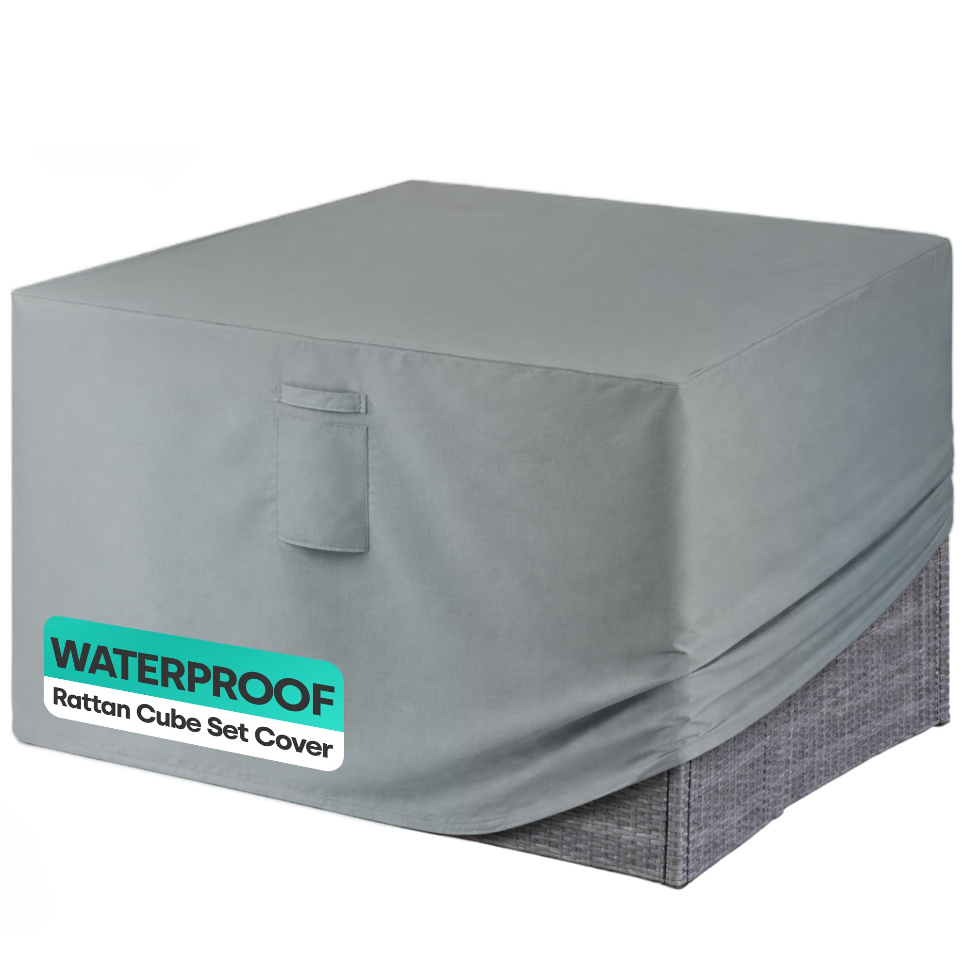 LIVIVO Deluxe Garden Furniture Cover Waterproof - Heavy Duty Patio Outdoor Furniture Cover with Air Vent, Drawstring and Storage Bag - Square Rattan Table and Chairs Garden Furniture Covers - Grey